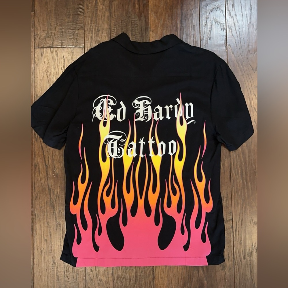 Ed Hardy Fire Heart Collar Button Up Shirt